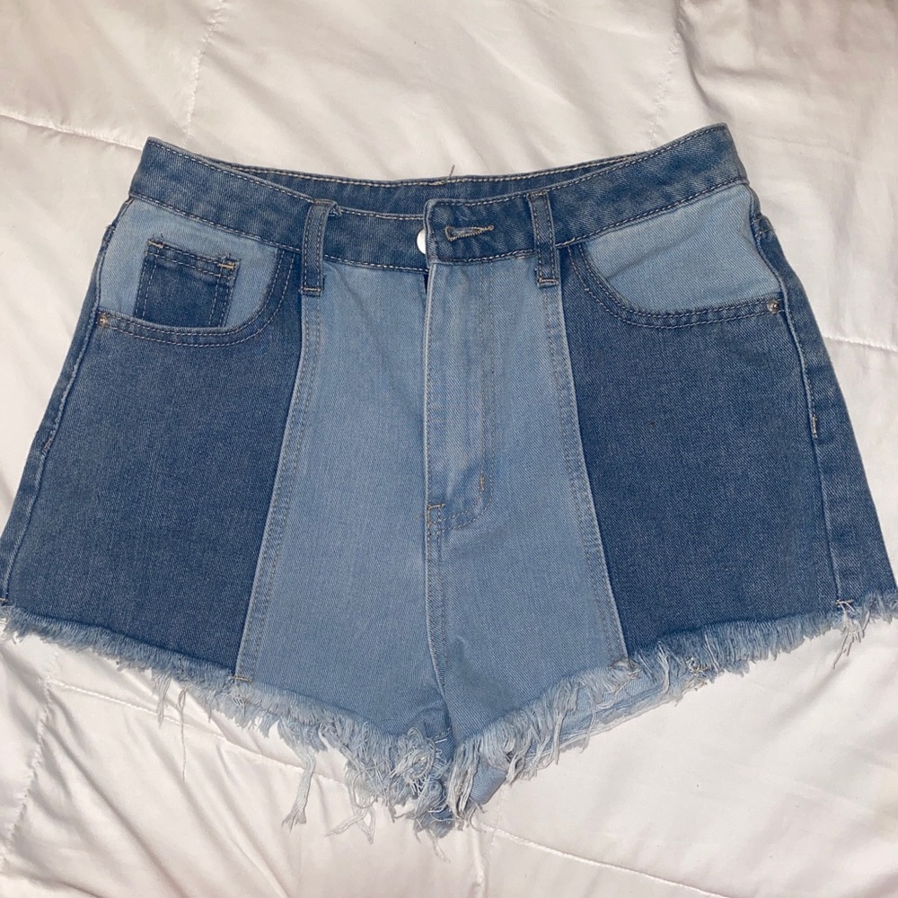 SheIn Two Toned Raw Hem Denim Shorts